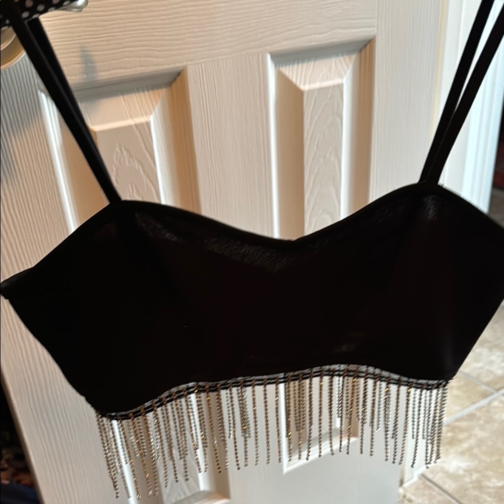 Black Beaded Women's Cropped Top by SHEIN size medium